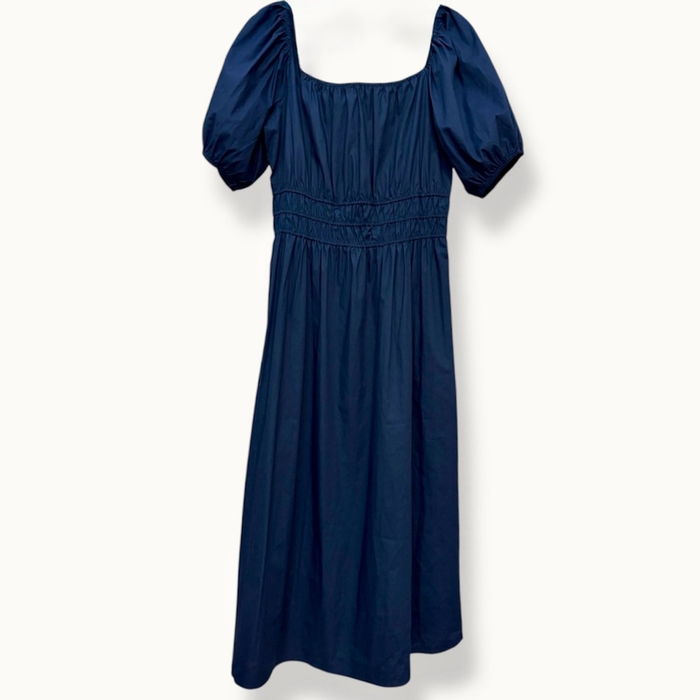 City Chic Adelynn Navy Midi Dress Puff Sleeve Smocked Waist Plus Size XS US 14